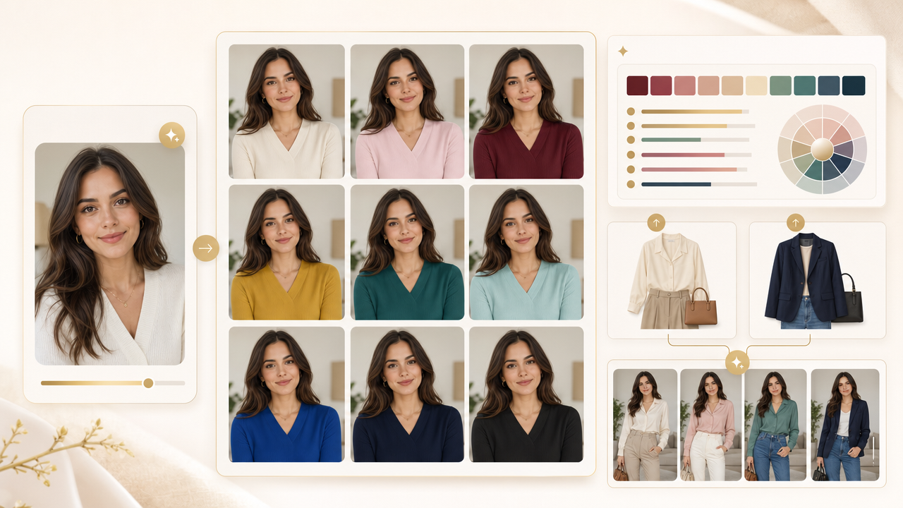 Sample findmycolor.app color report showing palette swatches and styling notes